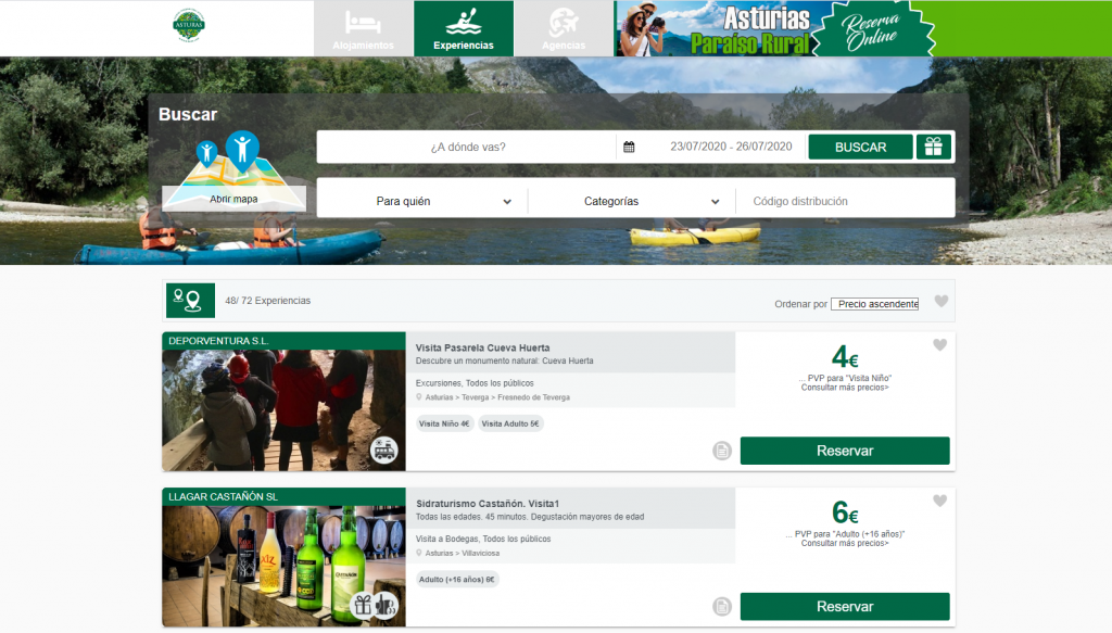 Plataforma de reservas de turismo rural en asturias